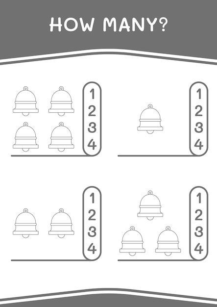 Hoeveel van bell-spel voor kinderen afdrukbaar werkblad met vectorillustratie