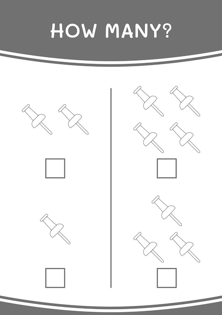 Hoeveel van push pin-spel voor kinderen vectorillustratie afdrukbaar werkblad?