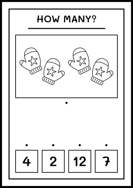 Hoeveel winter wanten, spel voor kinderen. vectorillustratie, afdrukbaar werkblad