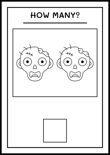 Hoeveel Zombie, spel voor kinderen. Vectorillustratie, afdrukbaar werkblad