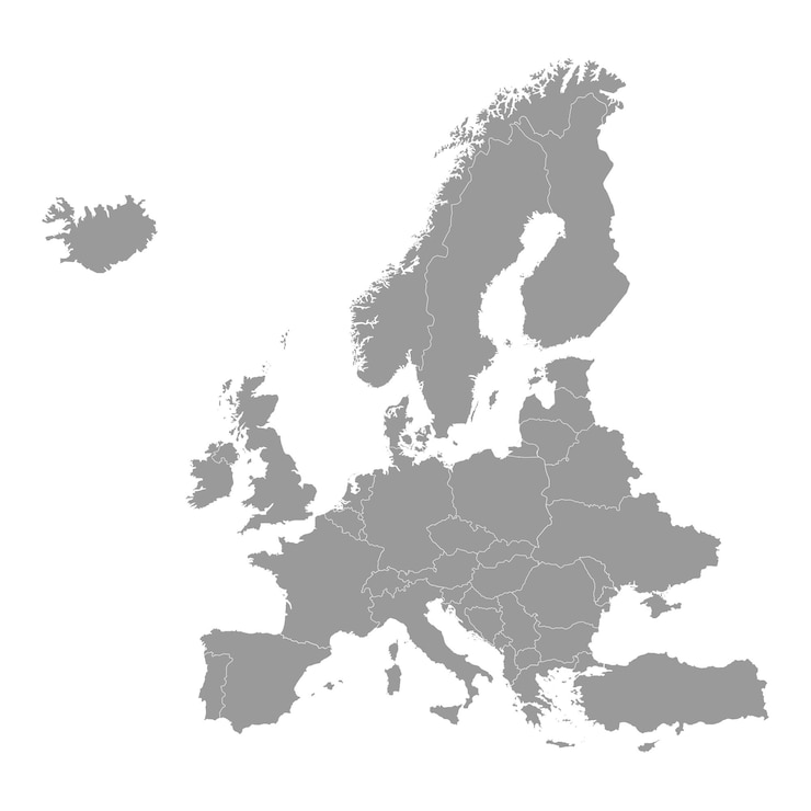 Vector hoge kwaliteit grijze kaart van europa met grenzen van de regio's
