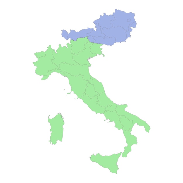 Hoge kwaliteit politieke kaart van italië en oostenrijk met grenzen van de regio's of provincies