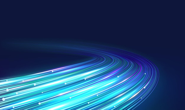 Hoge snelheid beweging van gloeiende blauwe lijnen Internet draadloze gegevensoverdracht concept
