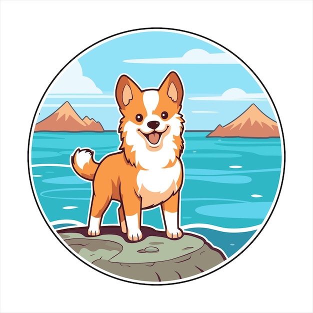 Vector hokkaido hondenras leuke cartoon kawaii karakter strand zomer dieren huisdieren sticker illustratie