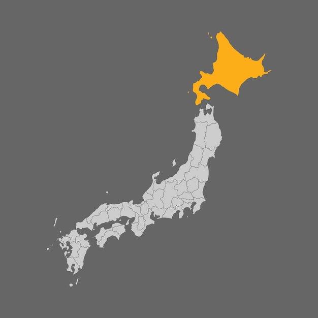 Evidenziazione della prefettura di hokkaido sulla mappa del giappone