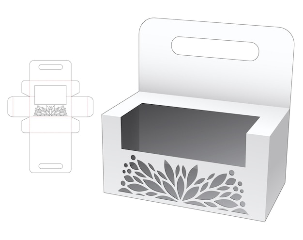 Scatola portacontenitore con modello fustellato con motivo stampato e mockup 3d