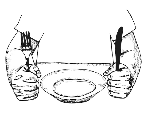 テーブルの上の皿にフォークとナイフのカトラリー ベクトルを保持します。