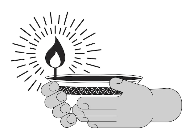 Vector holding diwali oil lamp cartoon human hands outline illustration