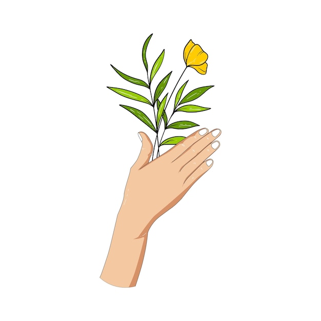 Holding Hand Floral Colored on a White Bcakground Vector
