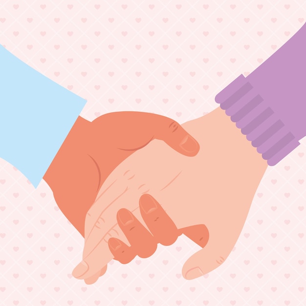 holding hands illustration on hearts background