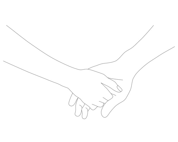 手をつなぐ手のひらを一列に並べる手をつなぐ細い線