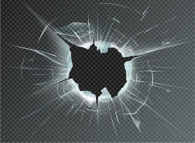 Vector hole broken glass on transparent background