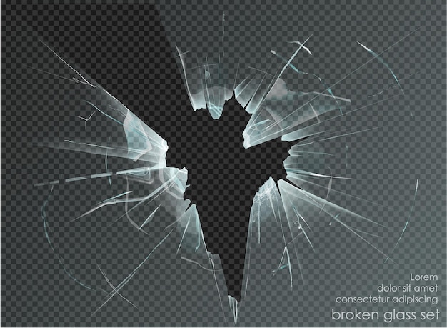 Vector hole broken glass on transparent background