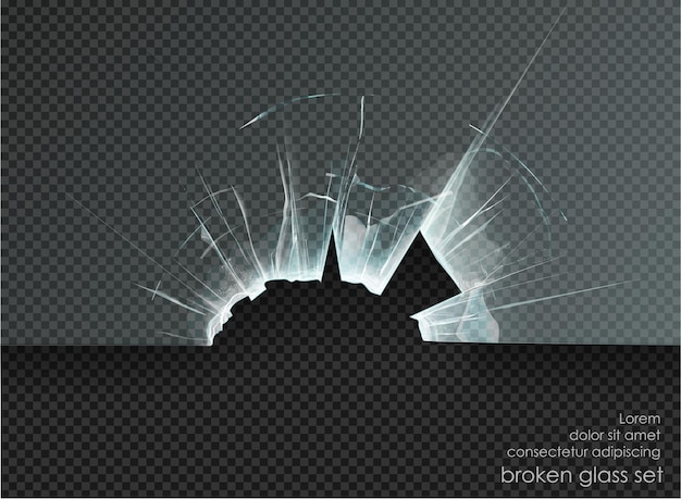 Hole broken glass on transparent background