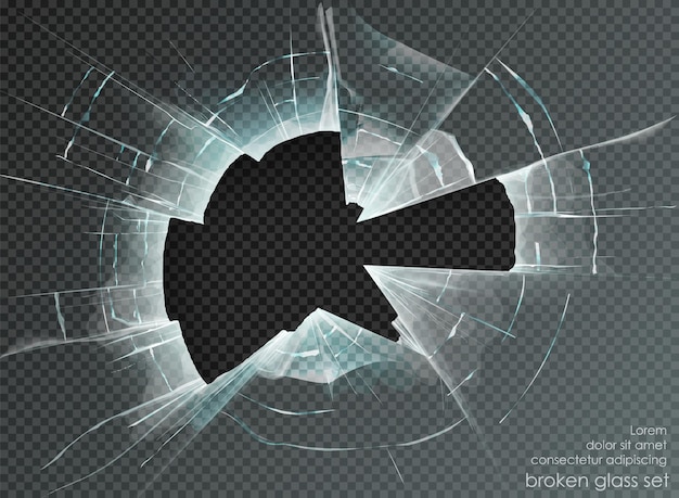 Hole broken glass on transparent background