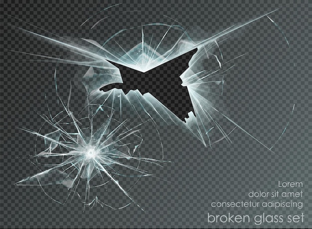 Vector hole broken glass on transparent background