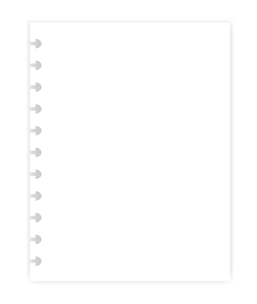 Hole punched white blank filler paper sheet for disc binder vector mockup Empty writing pad mockup