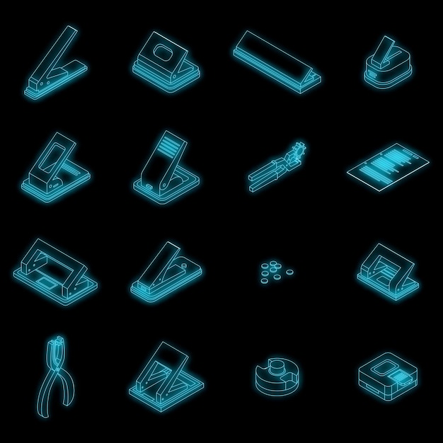 Hole puncher icons set vector neon