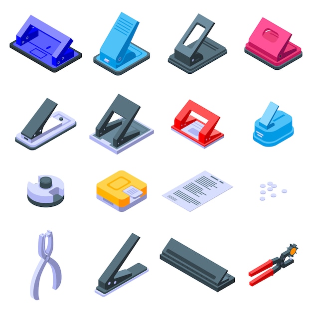 Vector hole puncher icons set