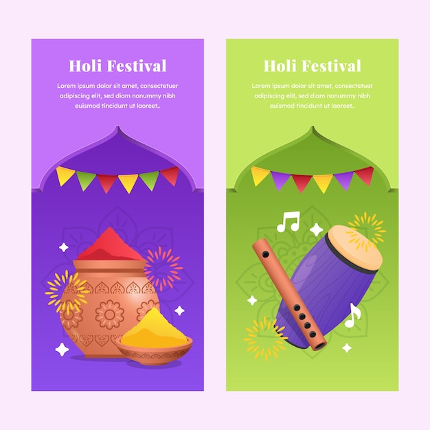 Holi banners in gradiënt stijl