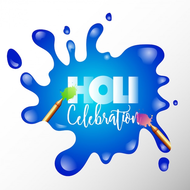 Holi Celebration-concept met gouden kleurenpistolen op blauwe kleur SP