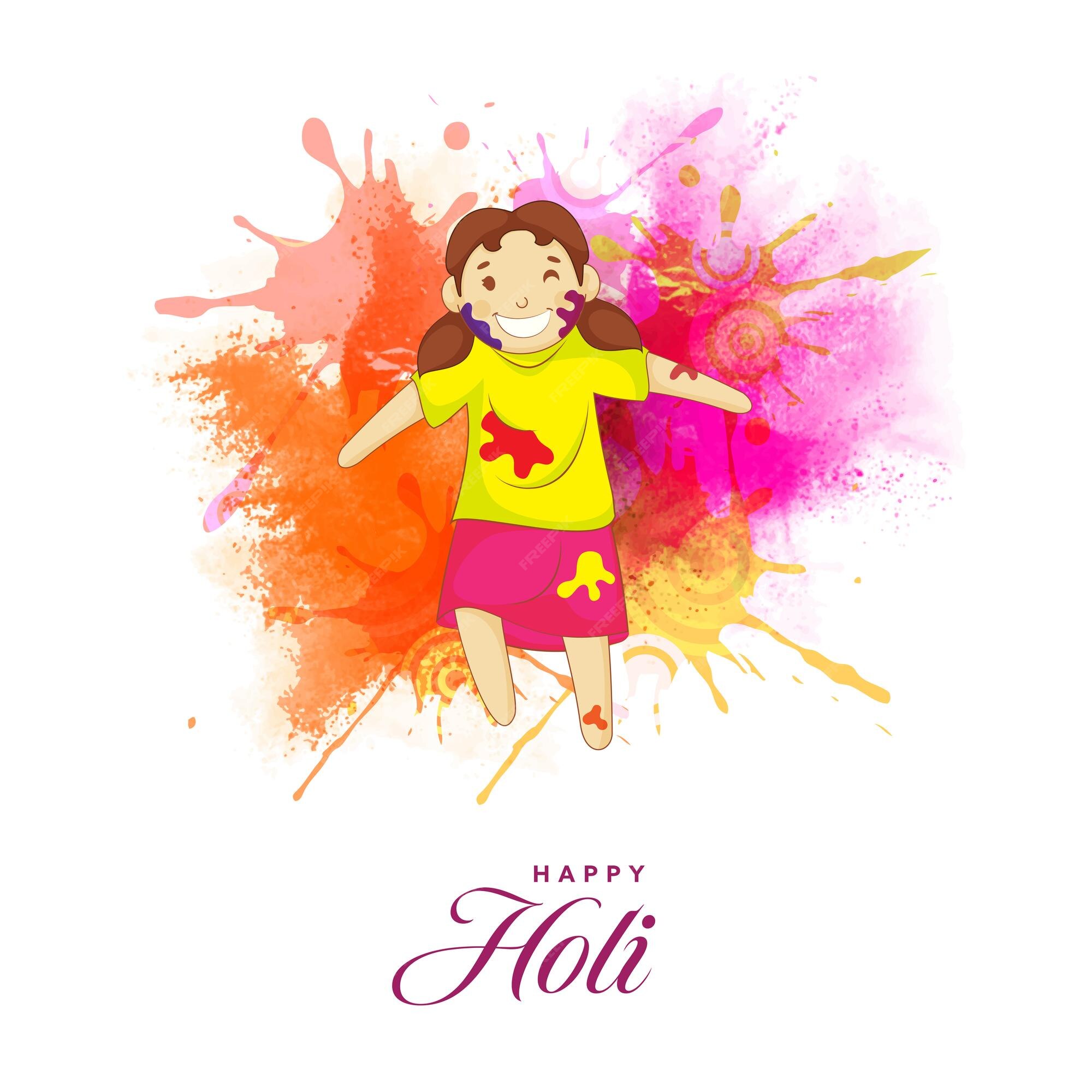 Premium Vector | Holi celebration concept with cheerful girl enjoying ...
