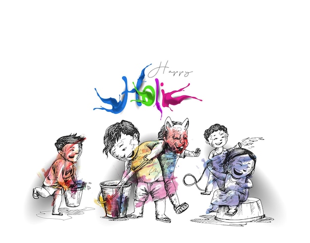 Баннер празднования Холи - Мальчик, играющий в Холи с пистолетом Пичкари, векторная иллюстрация .