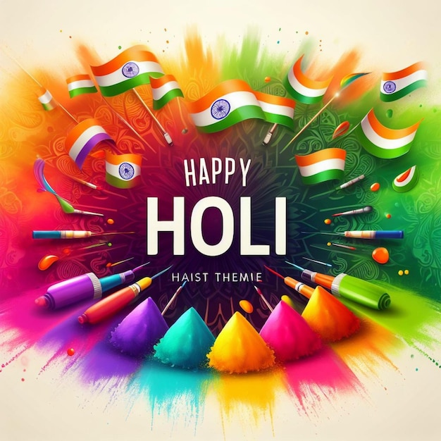 Holi Day Card with Indian Flag Theme Child Joy on Holi Day Card