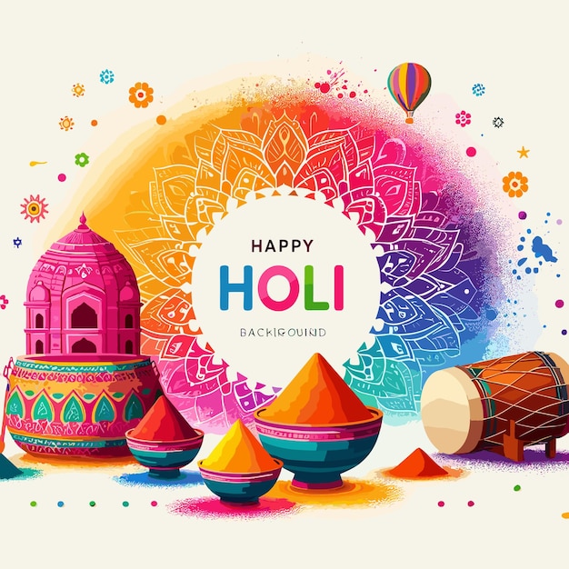 Holi festival achtergrond vector Indiase festival met gelukkige holi tekst gegenereerde ai