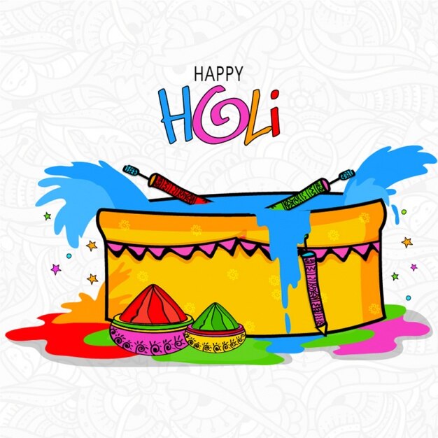 Holi festival background in hand-drawn style