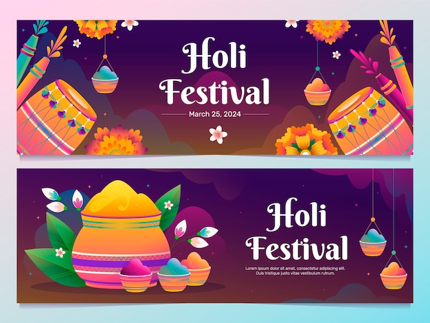 Holi festival banners in gradient style