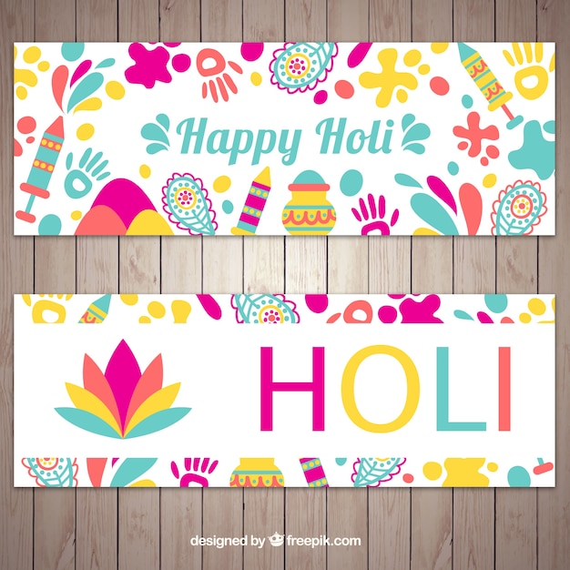 Holi festival banners met decoratieve elementen