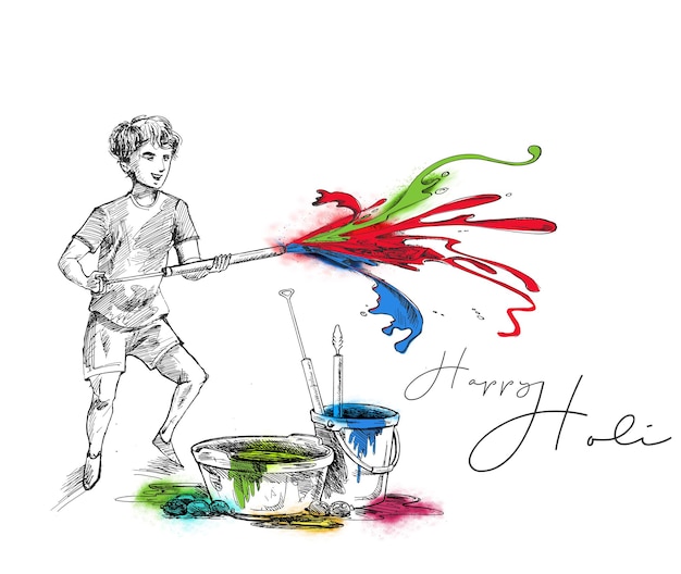 Holi 축제 축하 여자 색상의 스플래시와 Dhol에서 재생 - 벡터 배경.