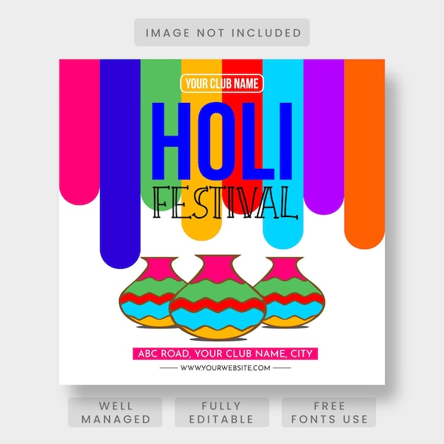 Manifesto del volantino del festival di holi o modello di progettazione di banner promozionali