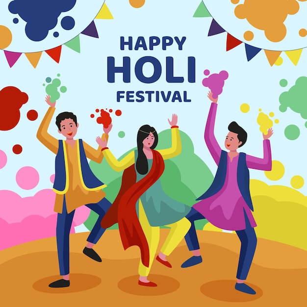 Holi festival illustration with people