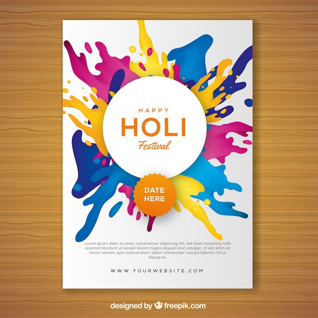 Holi festival party flyer in realistic design