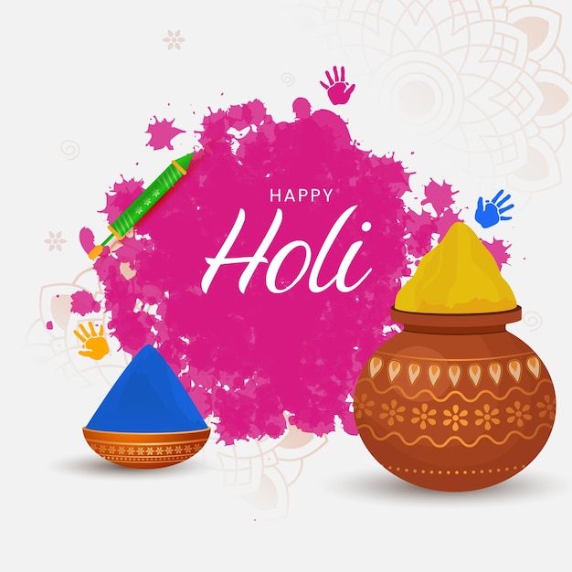 Holi festival theme colorful holi greeting color splash gulal pichkari