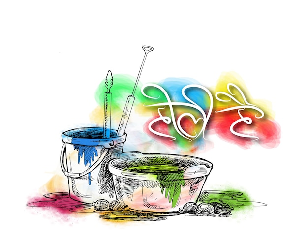Holi festival vieringen vrouw spelen op een dhol met splash van kleur - vector achtergrond.