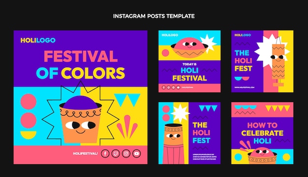 Holi-festivalsjabloon met plat ontwerp