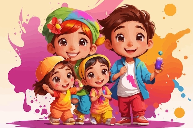 holi holiday fusion cartoon illustration love color