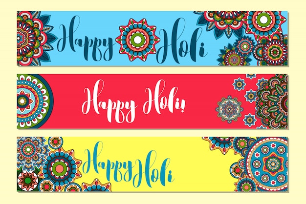 Holi holiday horizontal banners