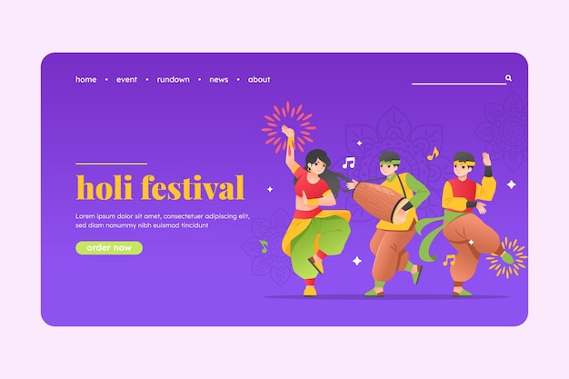 Holi landing page in gradient style