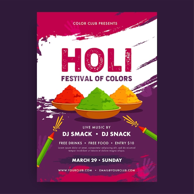 Vector holi party flyer colorful