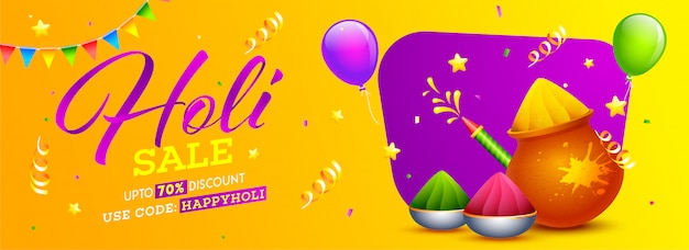 Holi sale header or banner with 70% discount offer