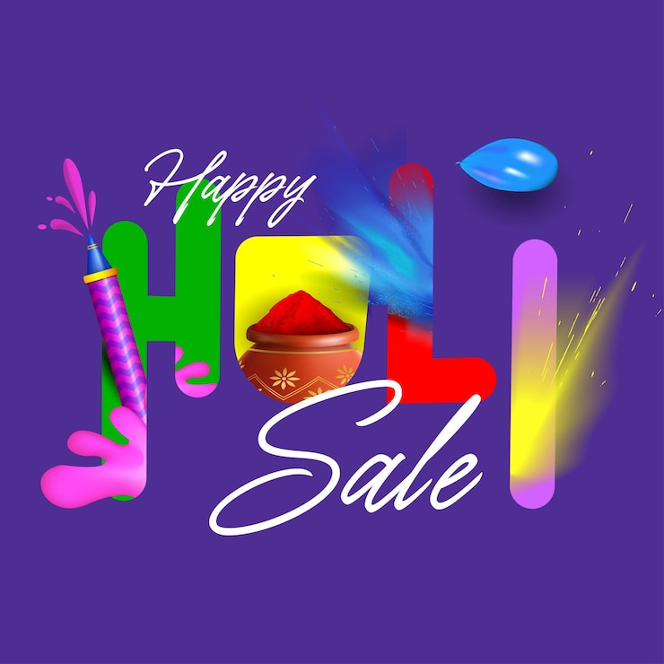 वेक्टर holi sale offer banner template with product podium in between colour blast