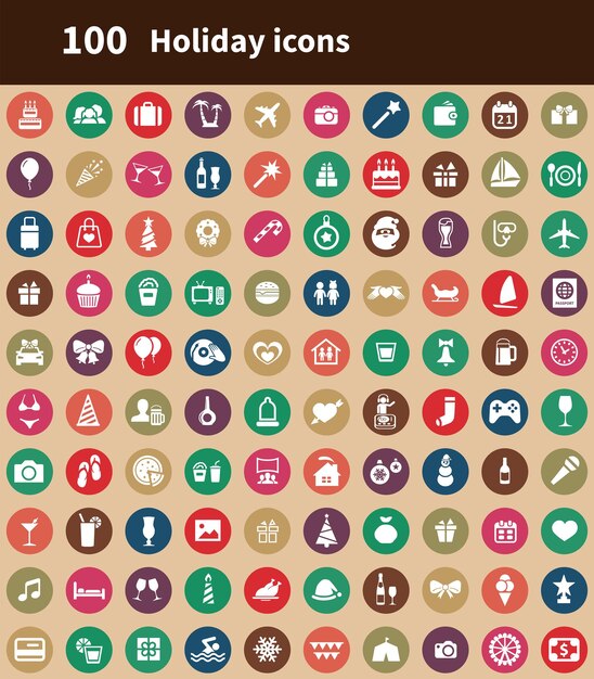 Vector holiday 100 icons universal set