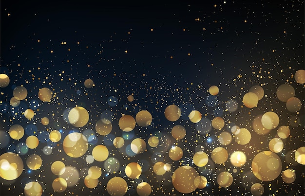 Holiday abstract shiny color gold bokeh design element and glitter effect on dark background for web...