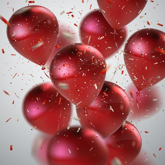 Вектор Праздник аннотация с красными воздушными шарами и конфетти