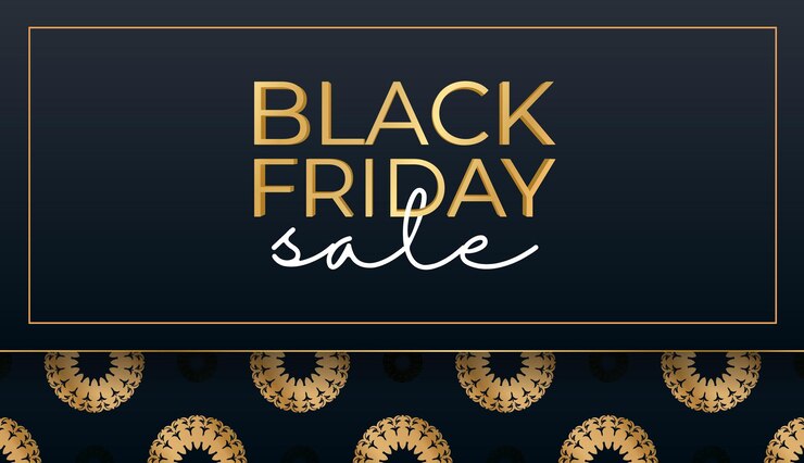 Vector holiday advertisement black friday sale blue color geometric gold pattern