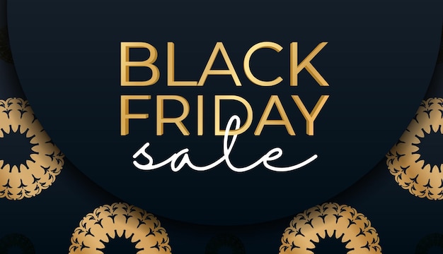 Holiday advertising for black friday in blue with vintage gold pattern